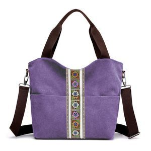 Shopper Bags Top Handle Satchel Handbags Embroidered Canvas Spacious